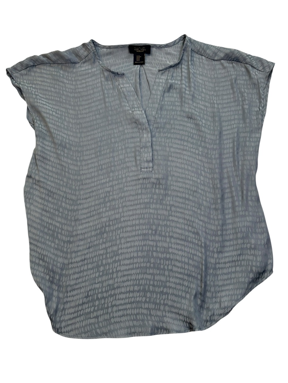 RACHEL Rachel Roy Top, Light Blue Patterned Split V-Neck Cap Sleeve Blouse, Med